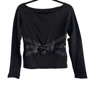 Vintage Valentino 90s Womens Black Y2k Sequin & Bow Accent Long Sleeve Size S